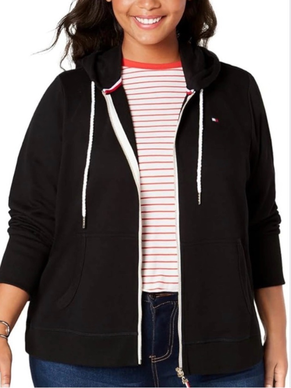 Tommy Hilfiger Black Zip Hoodie with Red-White-Blue Trim